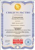Свидетельство о публикации на международном образовательном портале МААМ.ru Свидетельство о публикации на международном образовательном портале МААМ.ru